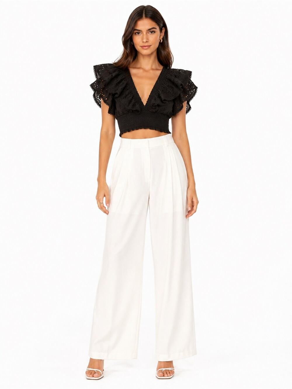 SECRET MISSION Tanya Exaggerated Ruffle Crop Top
